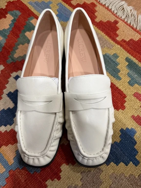 J. Crew Women's White Leather Penny Loafers - Picture 7 of 9